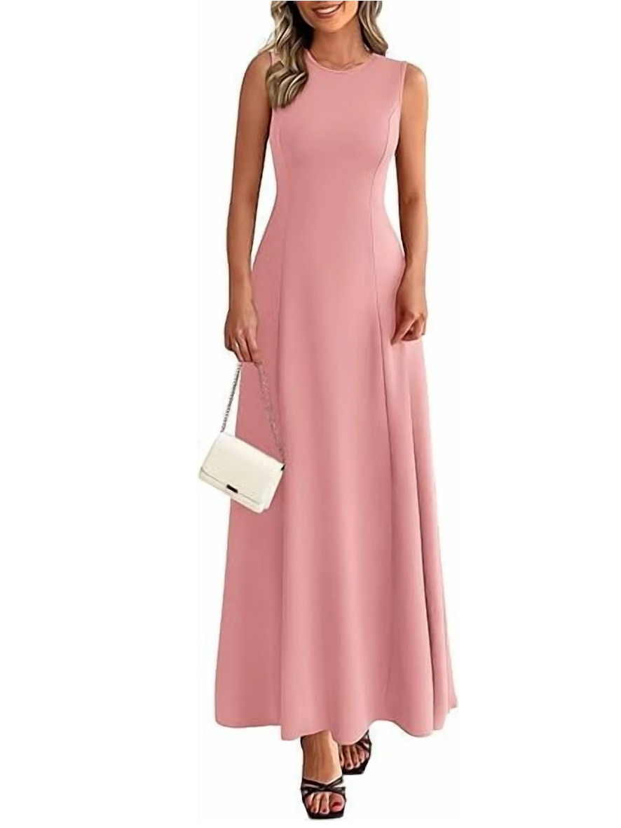Sleeveless Mauve Pink Maxi Dress With A-Line Silhouette